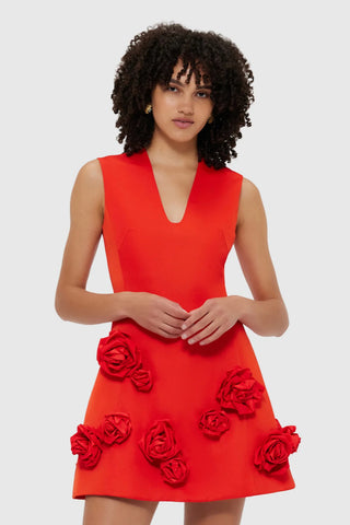 Leo Lin Briana V Neck Mini Dress - Scarlet
