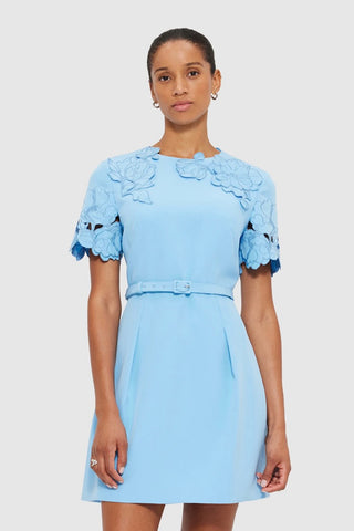 Leo Lin Aurélie Appliqué Short Sleeve Mini Dress - Cornflower Blue