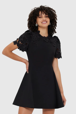 Leo Lin Elyse Appliqué Short Sleeve Mini Dress - Ebony