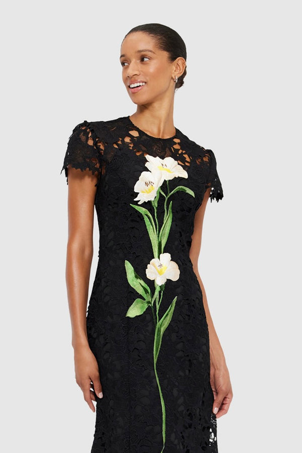 ebony embroidered midi dress Black Floral Embroidered Nova Midi Dress main image 1
