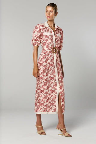 Winona Cherri Belted Midi Dress - Print