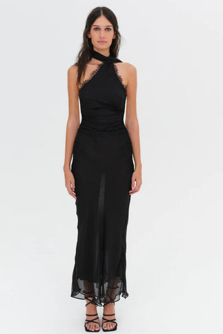 For Love & Lemons Angela Chiffon Maxi Dress - Black