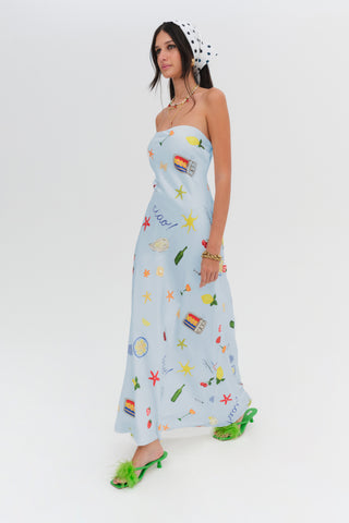 For Love & Lemons Carla Strapless Maxi Dress - Light Blue
