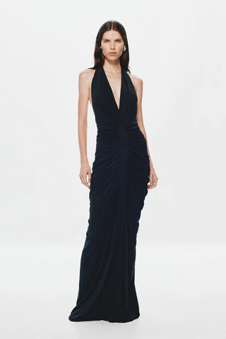 Misha Venus Gathered Cupro Dress - Black
