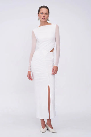 Suboo Christy Mesh Ruched Front Maxi Dress - White