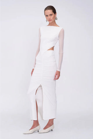 Suboo Christy Mesh Ruched Front Maxi Dress - White