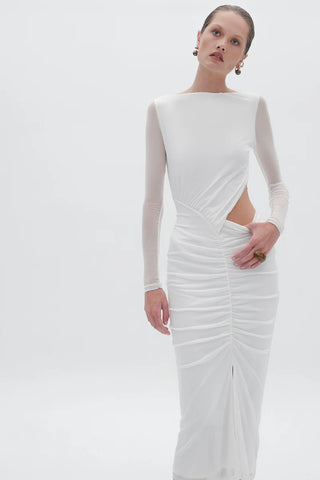 Suboo Christy Mesh Ruched Front Maxi Dress - White