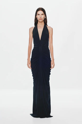 Misha Venus Gathered Cupro Dress - Black