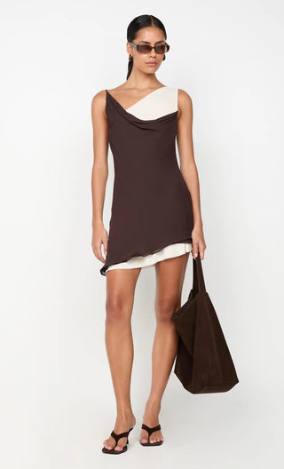 Bec & Bridge Jehnaya Asym Mini Dress - Dark Chocolate/Butter Cream