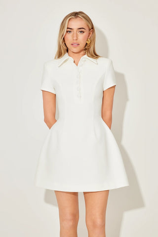 Odd Muse The Ultimate Muse Collared Mini Dress With Volume Skirt Dress - White