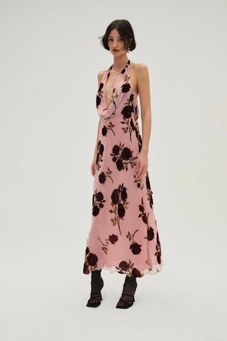 For Love & Lemons Rose Velvet Maxi Dress - Rose