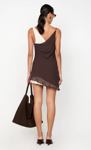 Bec & Bridge Jehnaya Asym Mini Dress - Dark Chocolate/Butter Cream