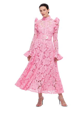 Leo Lin Aliyah Lace Butterfly Sleeve Midi Dress - Candy Pink