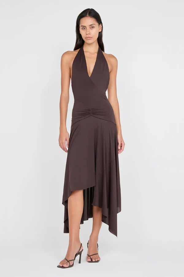 nessie halter dress Nessie Cowl Maxi Dress in Dark Chocolate