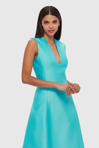Leo Lin Nicola V Neck Midi Dress - Turquoise