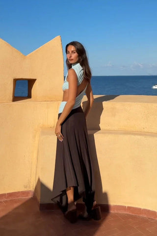 Bec & Bridge Conni Asym Midi Dress - Arctic Blue/Dark Choc