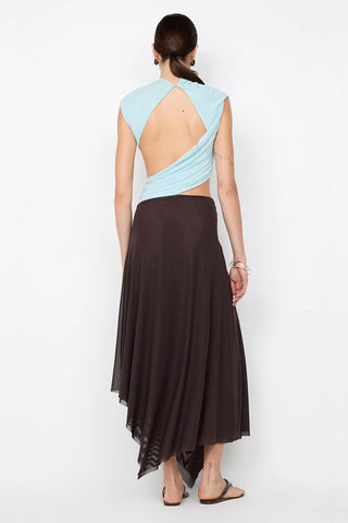 Bec & Bridge Conni Asym Midi Dress - Arctic Blue/Dark Choc