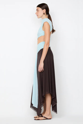 Bec & Bridge Conni Asym Midi Dress - Arctic Blue/Dark Choc