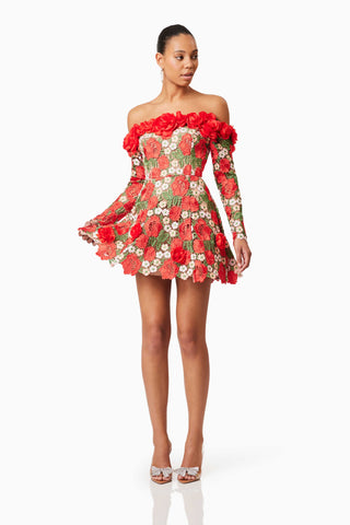 Elliatt Roselyn Long Sleeve Dress - Red Multi