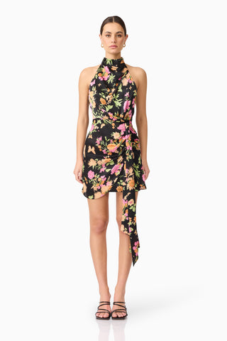 Elliatt Tessa Halter Mini Dress - Black Multi