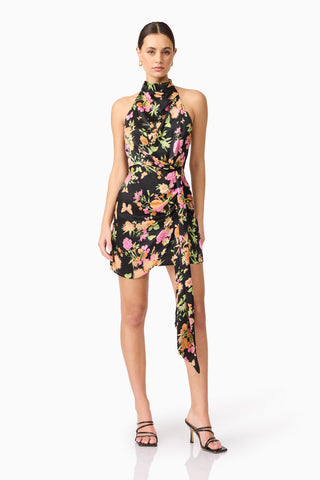 Elliatt Tessa Halter Mini Dress - Black Multi