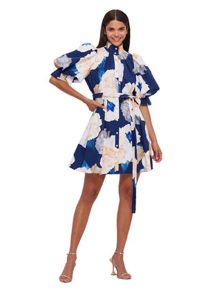 Leo Lin Eli Mini Dress - Rosebud Print in Navy
