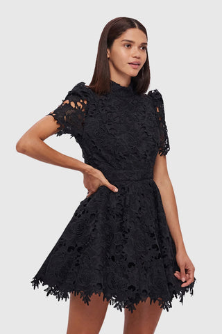 Leo Lin Elise Lace Short Sleeve Mini Dress - Ebony