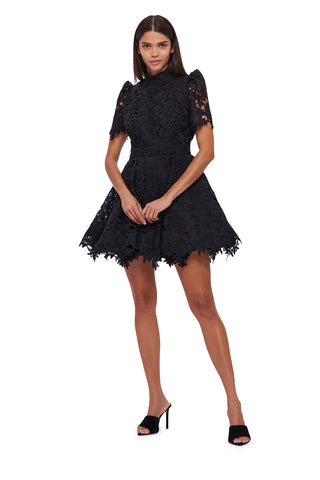 Leo Lin Elise Lace Short Sleeve Mini Dress - Ebony