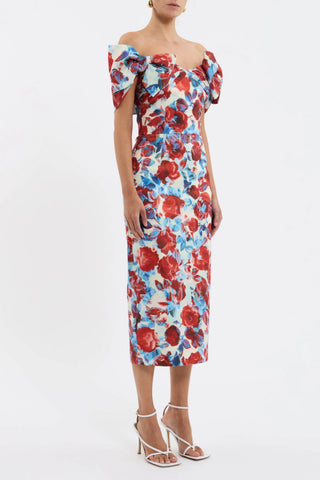 Rebecca Vallance Fleurette Midi Dress - Red Poppy Fields