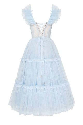 Milla Ruffled Tulle Midi Dress - Light Blue