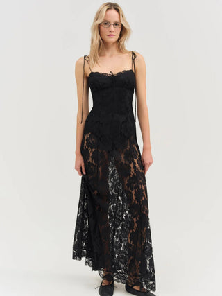 For Love & Lemons Claudia Rose Lace Maxi Dress - Black