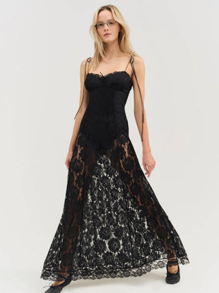 For Love & Lemons Claudia Rose Lace Maxi Dress - Black