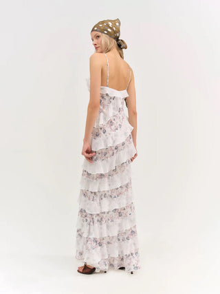 For Love & Lemons Debby Ruffled Maxi Dress - White