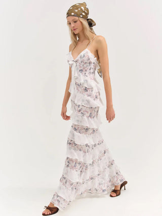 For Love & Lemons Debby Ruffled Maxi Dress - White