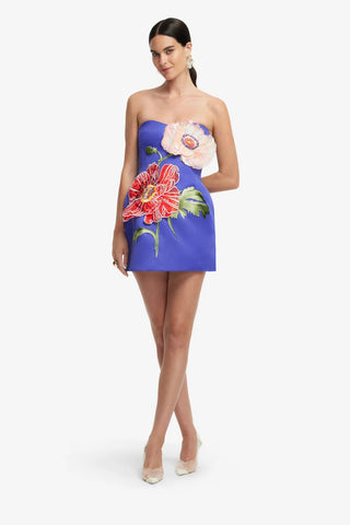 Leo Lin Rosario Appliqué Bustier Mini Dress - Lapis