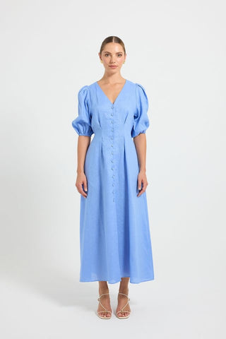 Pasduchas Vera Button Midi Dress - Ocean