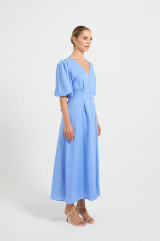 Pasduchas Vera Button Midi Dress - Ocean