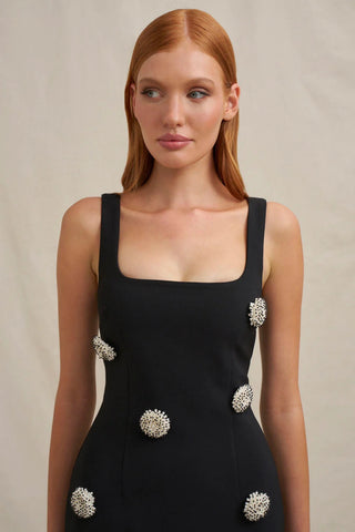 By Johnny Priscilla Pearl Midi Dress - Black Pearl