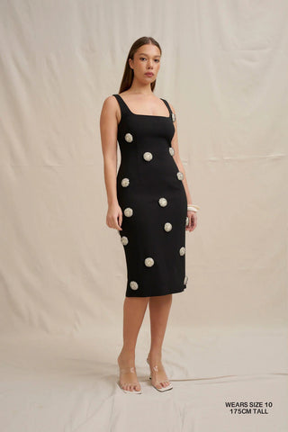 By Johnny Priscilla Pearl Midi Dress - Black Pearl