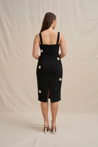 By Johnny Priscilla Pearl Midi Dress - Black Pearl