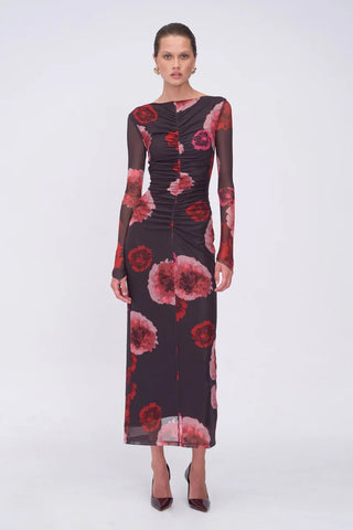 Suboo Frida Ruched Front Long Sleeve Midi Dress - Floral
