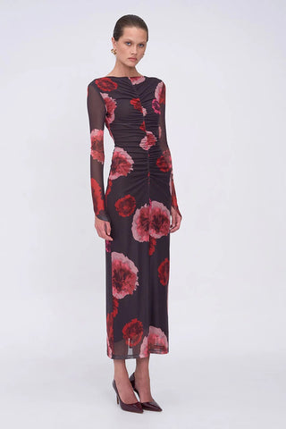 Suboo Frida Ruched Front Long Sleeve Midi Dress - Floral