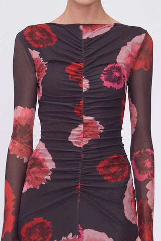 Suboo Frida Ruched Front Long Sleeve Midi Dress - Floral