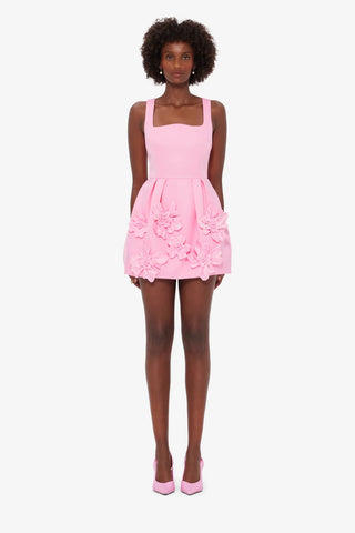 Leo Lin Piper Floral Applique Bell Shape Mini Dress - Baby Pink