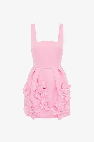 Leo Lin Piper Floral Applique Bell Shape Mini Dress - Baby Pink