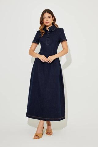 Odd Muse The Ultimate Muse Denim Collared Midi Dress - Blue