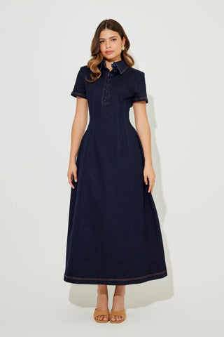 Odd Muse The Ultimate Muse Denim Collared Midi Dress - Blue