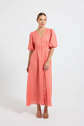 Pasduchas Vera Button Midi Dress - Tangerine