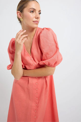 Pasduchas Vera Button Midi Dress - Tangerine