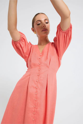 Pasduchas Vera Button Midi Dress - Tangerine
